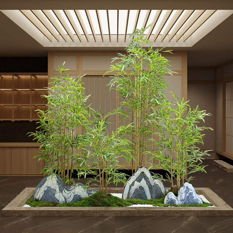 摆件新中式软装茶室玄关室内景观造景假山竹子仿真绿植装饰3000 评价