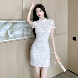 National Style Women's New Chinese Improved Cheongsam Young High-end Delicate White Lace Dress Dress Dress Summer