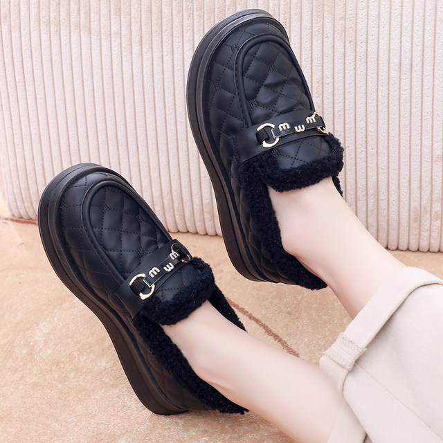 
Thick-soled loafers for women in winter plus velvet thickened warm beans shoes 2025 new fur shoes lazy shoes