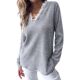 
Cross-border Amazon 2021 autumn European and American new white lace v-neck light gray long-sleeved T-shirt loose top for women