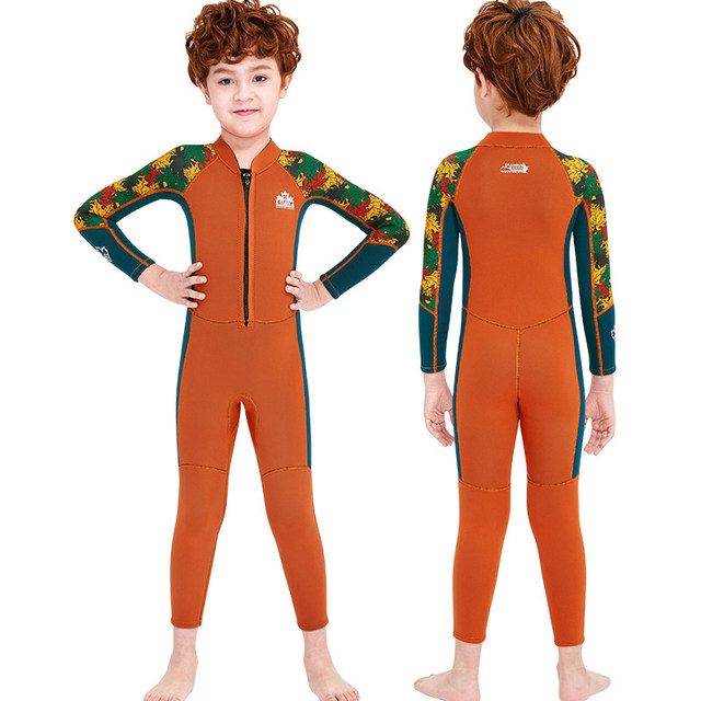 Children's swimsuit for girls and boys in winter thickened cold-proof and warm girl's one-piece long-sleeved thermal swimsuit wetsuit