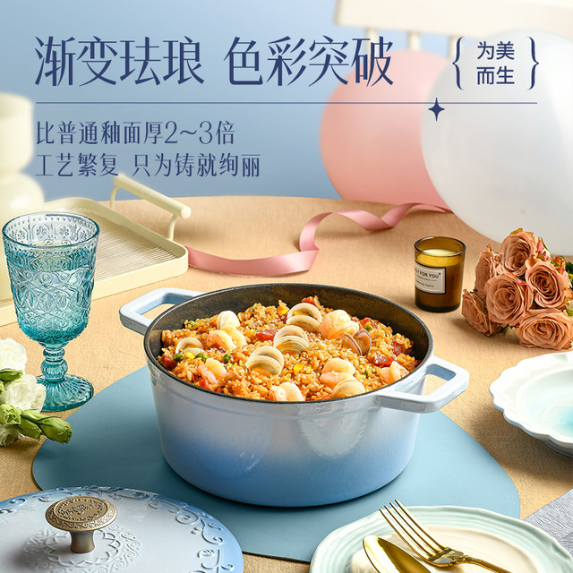 Breguet Enamel Pot Cast Iron Pot Flat Pot Soup Pot Household Multifunctional Casserole 24cm Housewarming Gift