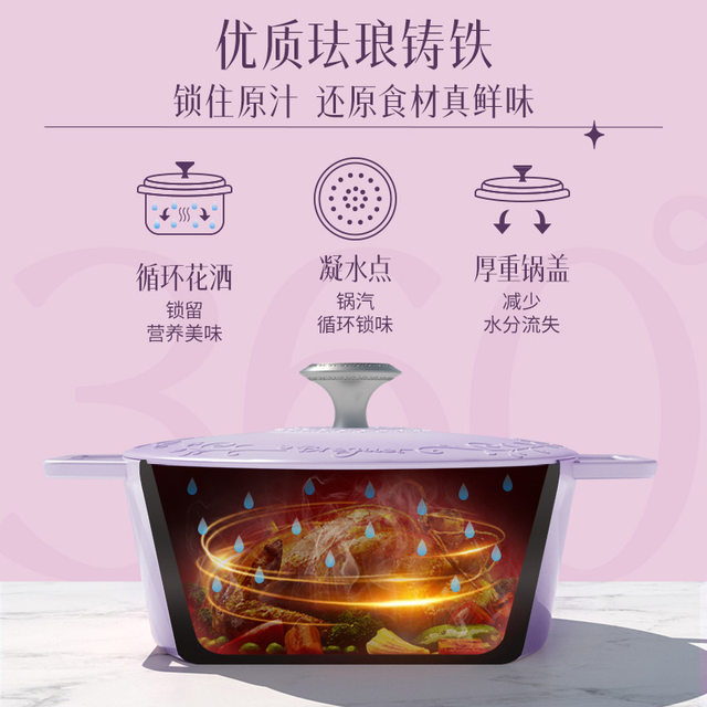Breguet Enamel Pot Cast Iron Pot Flat Pot Soup Pot Household Multifunctional Casserole 24cm Housewarming Gift