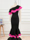 European and American large -size shoulder -back exposed ruffled border banquet parties fishtail skirt women's Sexy Party Dress