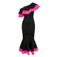 European and American large -size shoulder -back exposed ruffled border banquet parties fishtail skirt women's Sexy Party Dress