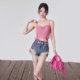 LA CRAWFISH Sweetheart Barbie Silver Paint Painted Batik Drawstring Fish Bone Bracelet Sling Vest Top