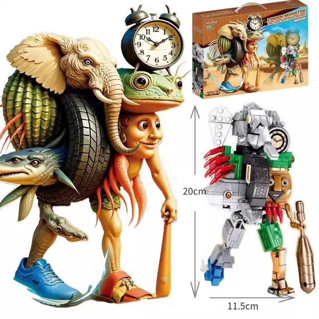 Foreign AI Mountains and Seas Suture Monster Building Block Figure Fusion Assembled Doll Model Abstract Gift for Children and Boys Toys