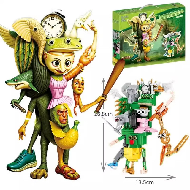 Foreign AI Mountains and Seas Suture Monster Building Block Figure Fusion Assembled Doll Model Abstract Gift for Children and Boys Toys