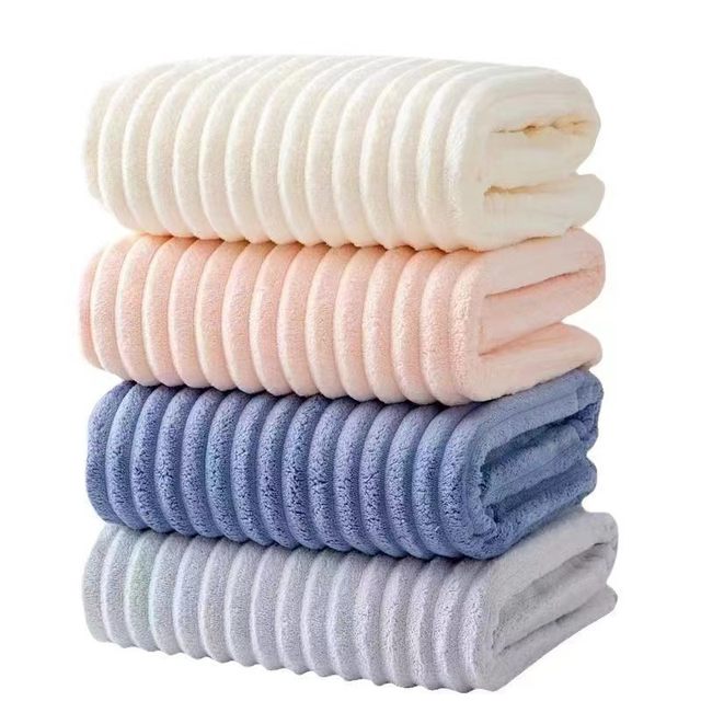 
30*60cm coral fluff towel cut edge candy strips towel absorb water and not easily drop towel