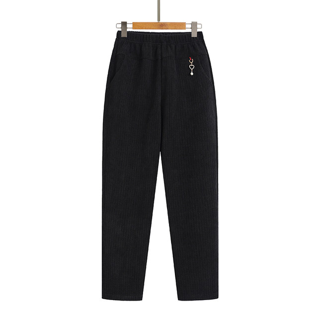 Mom's corduroy pants, loose trousers, spring and autumn, autumn and winter cotton trousers with velvet, middle-aged and elderly women's pants, grandma red