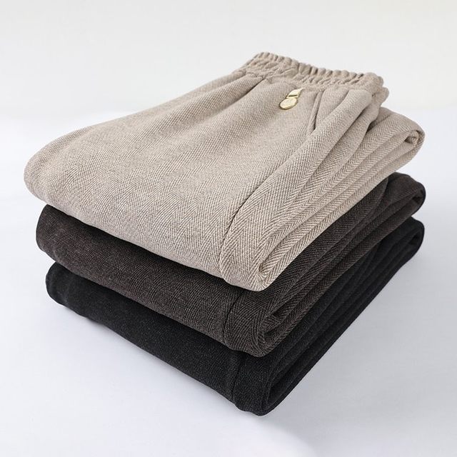 Mother's clothing autumn and winter new velvet thickened woolen pants middle-aged and elderly women's large size high-waisted straight pants black beige