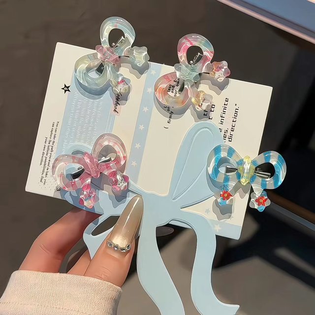 Bow hair clip duckbill transparent polka dot pink Korean simple ins bangs versatile clip niche headwear hair clip