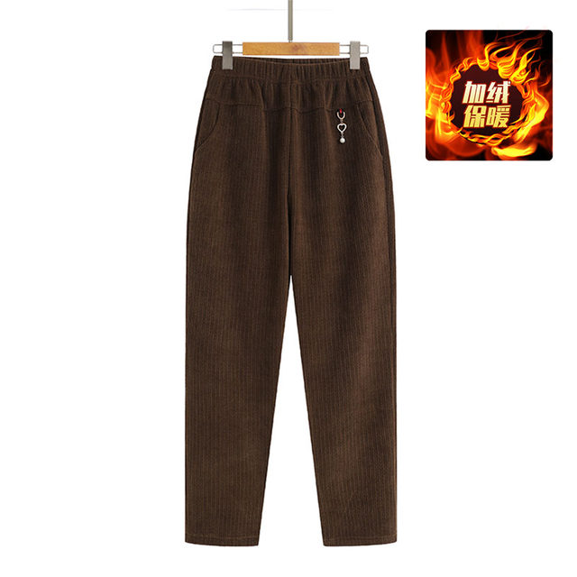 Mom's corduroy pants, loose trousers, spring and autumn, autumn and winter cotton trousers with velvet, middle-aged and elderly women's pants, grandma red
