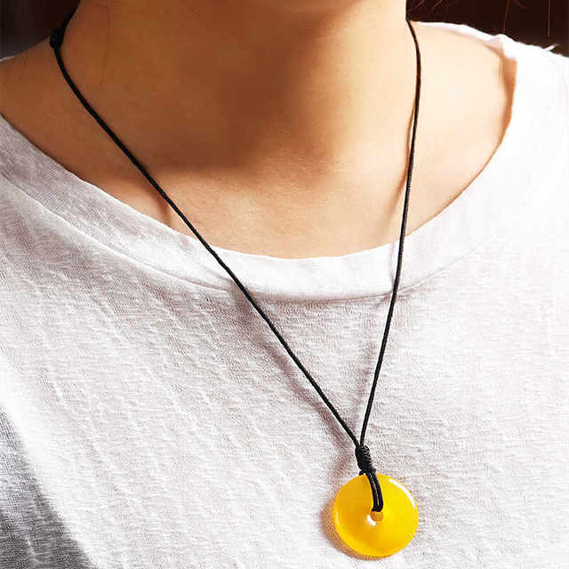 Wax-free leather rope safety buckle lanyard jade pendant necklace rope ring gold special pendant rope men and women hanging neck