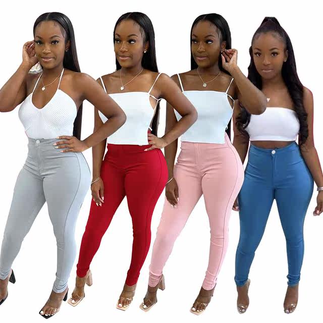 2664# new style small feet pants wish Amazon ebay cross-border European and American solid color tight stretch small feet pants for women
