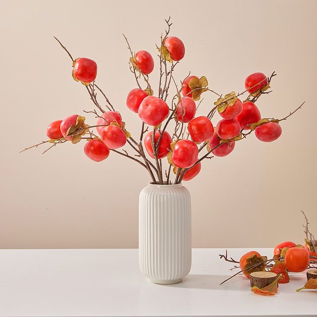 Simulated persimmon decoration ornaments persimmons Ruyi branches green plants high-end new year dried flowers bouquet living room flower arrangement
