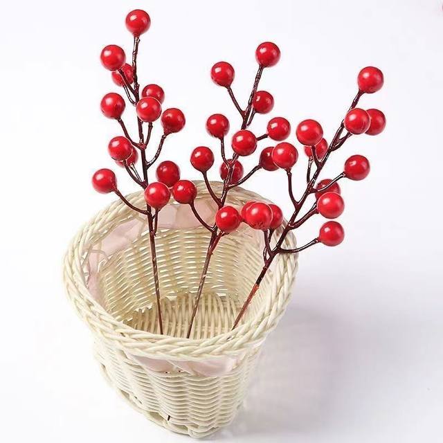 Fortune artificial flower red fruit hand-arranged flower fake flower holly bonsai material living room display trick ornaments