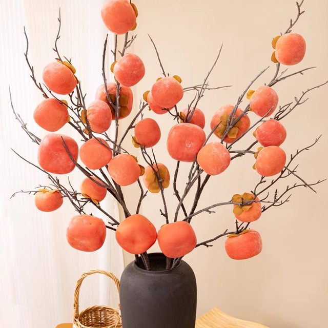 Simulated persimmon fruit fake flowers 7 persimmon branches persimmon Ruyi flower arrangement ornaments living room decoration dried flower decoration
