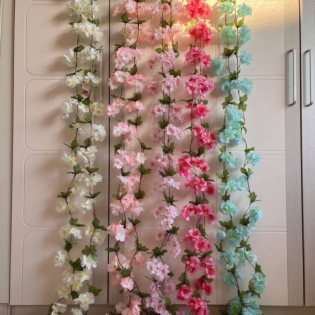 Simulated cherry blossom rattan wall hanging fake flower rattan air conditioning duct indoor ceiling wedding decoration plastic vine plant