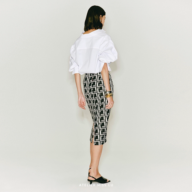 AtelierMissLu2024 Spring and Summer New Brand Custom Letter Print Pencil Skirt