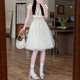 Mesh flower bud skirt for women in summer 2025 new high-waisted A-line sweet and gentle style puffy five-point mid-skirt