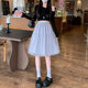 Mesh flower bud skirt for women in summer 2025 new high-waisted A-line sweet and gentle style puffy five-point mid-skirt