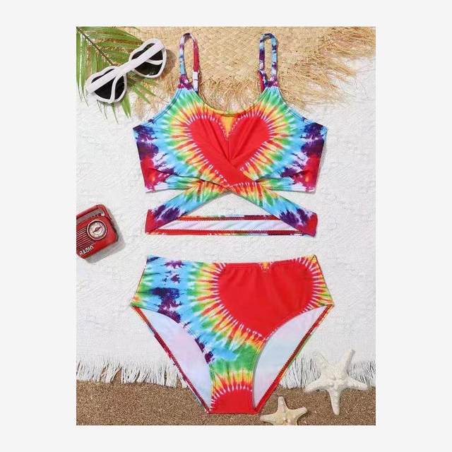 European and American foreign trade original single export swimsuit medium and large girls split triangle bikini hot spring children's cute princess outfit