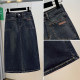 Large size women's clothing, old workwear, denim a-line skirt, spring and autumn fat mm, covering her hips and making her look slim, and then slit straight skirt trendy
