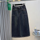 Large size women's clothing, old workwear, denim a-line skirt, spring and autumn fat mm, covering her hips and making her look slim, and then slit straight skirt trendy
