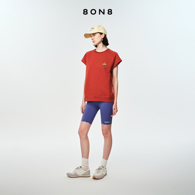 8ON8 white logo print 2025 spring new product casual round neck cotton raglan T-shirt half-sleeved top for women