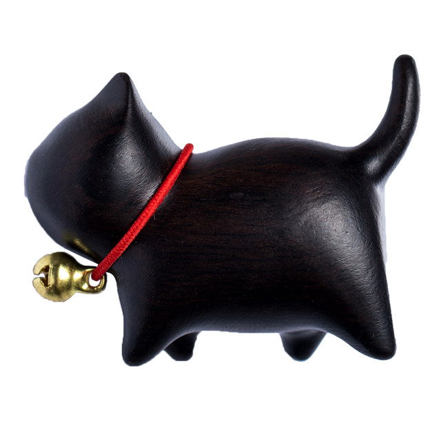 Thoughtful Bell Meow Meow Cute Cat Ornament Lucky Cat Fully Handmade Sandalwood Carving Creative Gift for Men and Women