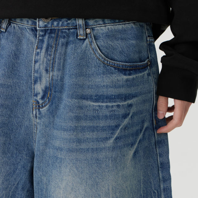 
Route66/66 Summer Crack Denim Shorts Men's American Retro Cropped Pants Summer Wide Legs