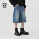 
Route66/66 Summer Crack Denim Shorts Men's American Retro Cropped Pants Summer Wide Legs
