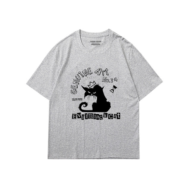 Spring and Autumn new style ins American street personalized creative print versatile cartoon black round neck large size short-sleeved T-shirt for women