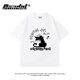 Spring and Autumn new style ins American street personalized creative print versatile cartoon black round neck large size short-sleeved T-shirt for women