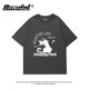 Spring and Autumn new style ins American street personalized creative print versatile cartoon black round neck large size short-sleeved T-shirt for women