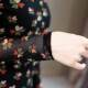 Autumn floral top female long -sleeved new large -size large -size lapel mesh bottoming shirt waist slim T -shirt small shirt minimalist
