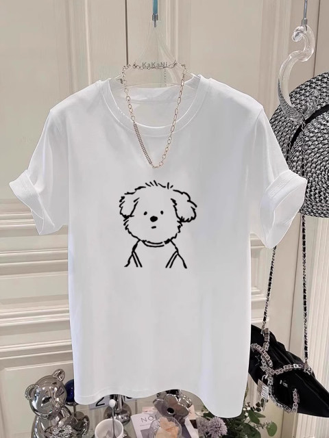 Harajuku Wind Belief Cartoon Student Mid -length Half -Half -Half -Half Top Girls Summer INS Ring Niche Pink Bottom Shirt
