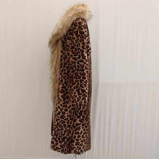 Women's leopard coat long mink coat fox fox wool big hair collar winter heating trench coat loose large size fur
