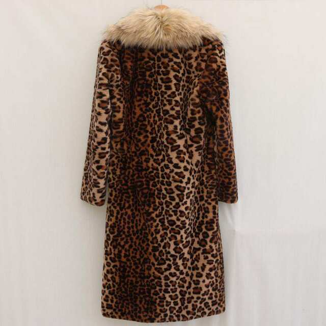 Women's leopard coat long mink coat fox fox wool big hair collar winter heating trench coat loose large size fur
