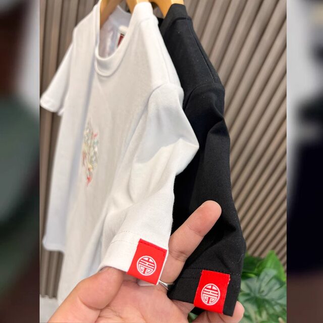 Extra large size 300 Jin [Jin equals 0.5 kg] Summer national trend national style embroidered short-sleeved T-shirt men and women's round neck top T-shirt base shirt