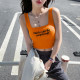 Letter Print Black Sports Vest Women's Summer Slim Jazz Dance Sexy I-Class Square Collar Wide Shoulder Strap Strap