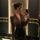 Sister Sun Zhihui's outline sexy outfit wearing deep V-leading green long-sleeved backless jumpsuit top for women
