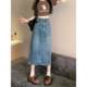 2025 rear slit high waist denim skirt for women in spring and autumn new style old hip-packing and slimming half-body mid-length skirt