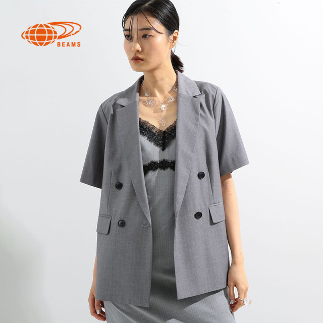RAY BEAMS Women's Short Sleeve Suit Jacket 2024 Autumn New Simple Commuter Striped Suit Jacket