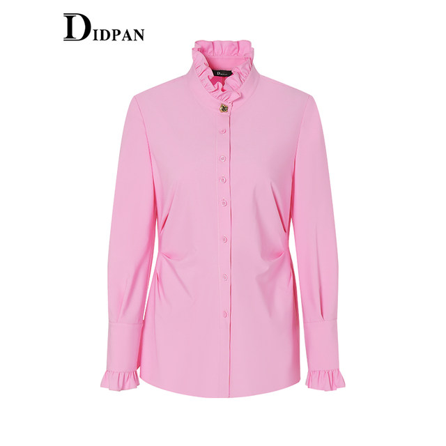IDPAN Spring New Temperament Commuter Ear Small Stand Collar Design Pinching Woman Long Sleeve Silhouette Shirt