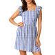 Short Sleeve Square Neck Floral Dress Short Sleeve Tightening Square Collar Floral A-line Skirt Summer