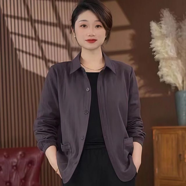 2025 Spring New Short Shirt Jacket Mom Fashion Twill Cotton Solid Color Small Perfect Casual Top