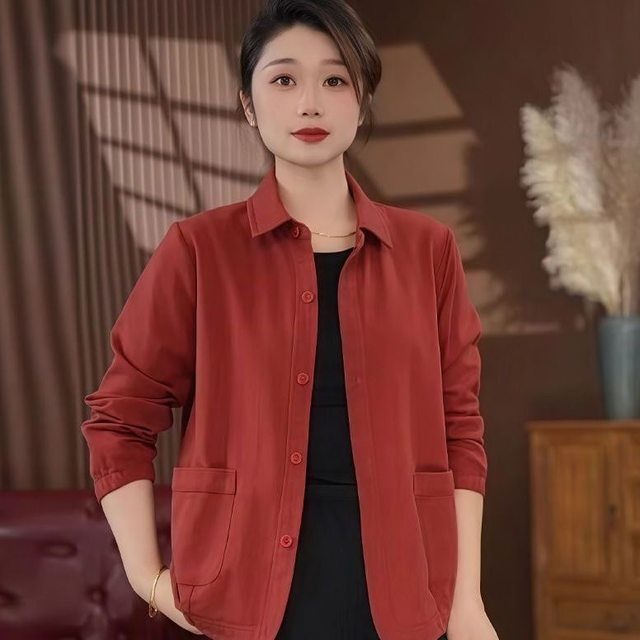 2025 Spring New Short Shirt Jacket Mom Fashion Twill Cotton Solid Color Small Perfect Casual Top