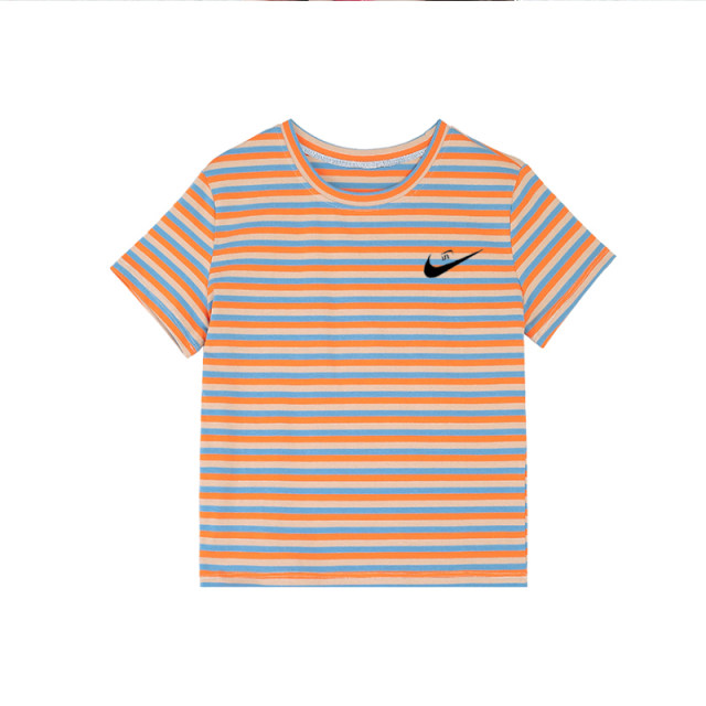 Round neck short-sleeved T-shirt for women's pure cotton 2025 summer new striped loose slim base shirt
